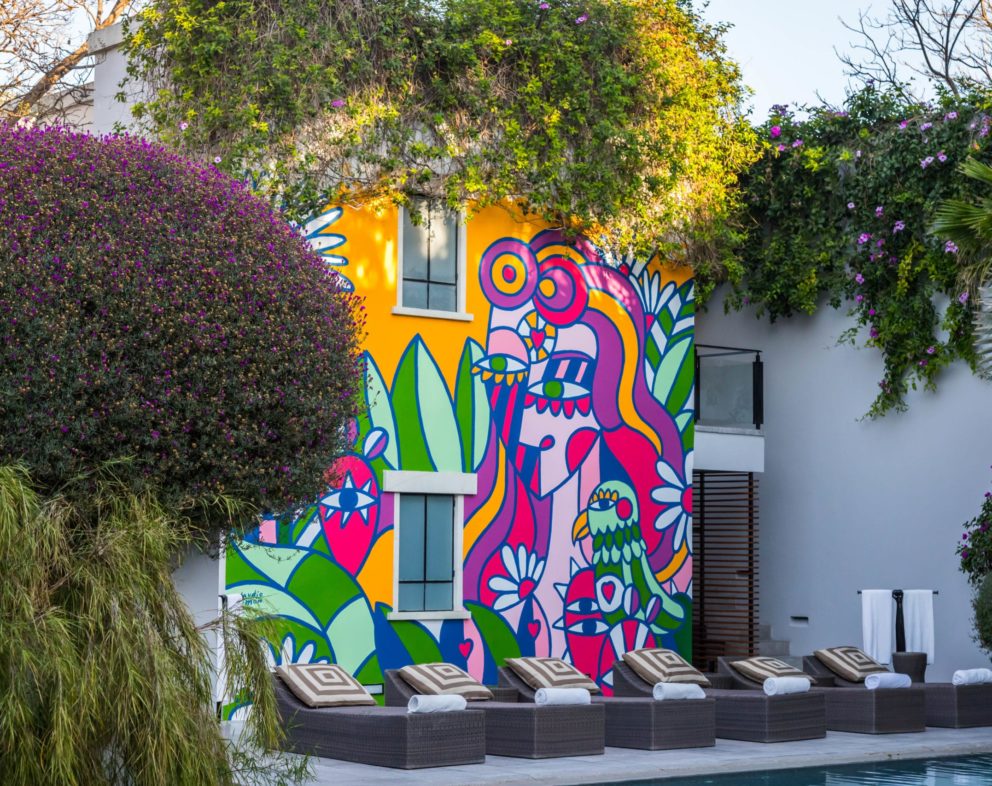 Colorful mural on the outside of the Hotel Matilda in San Miguel de Allende