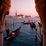 Gondolas on the water in Venice.