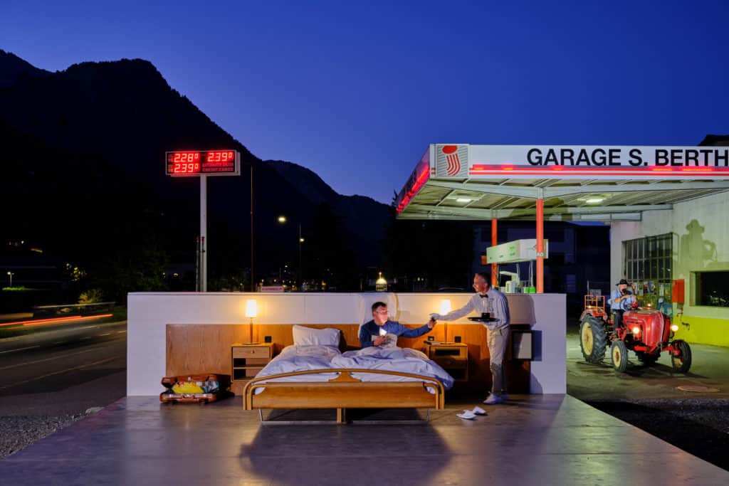 This unusual suite sits outside a gas station in Switzerland