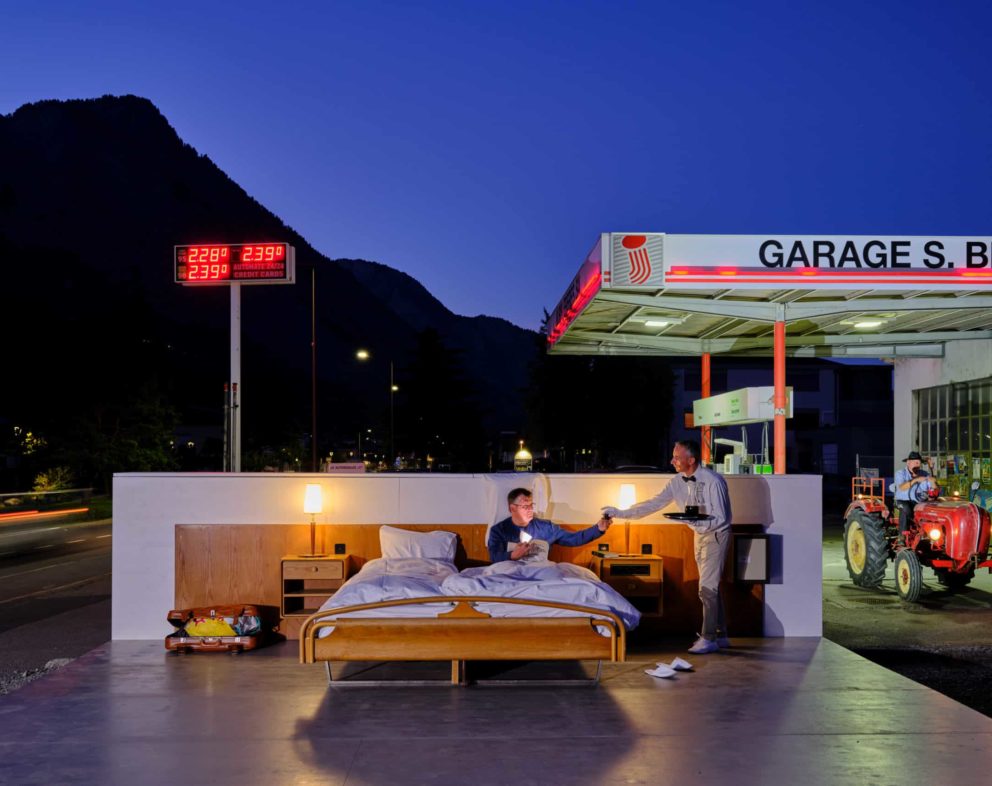 This unusual suite sits outside a gas station in Switzerland