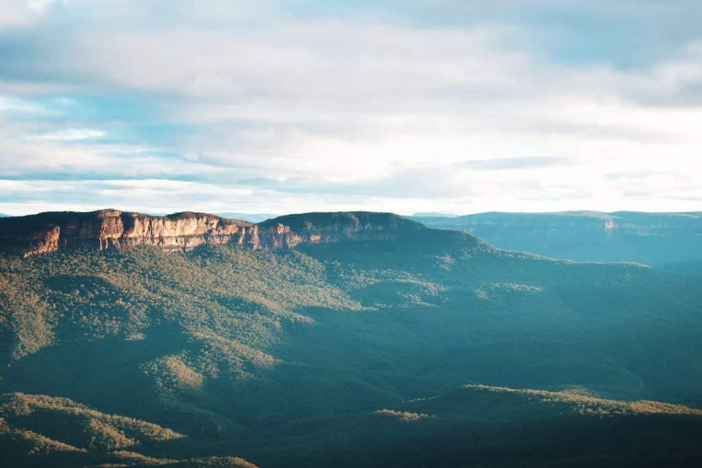 Panoramic view of the Blue Mountains in Australia.