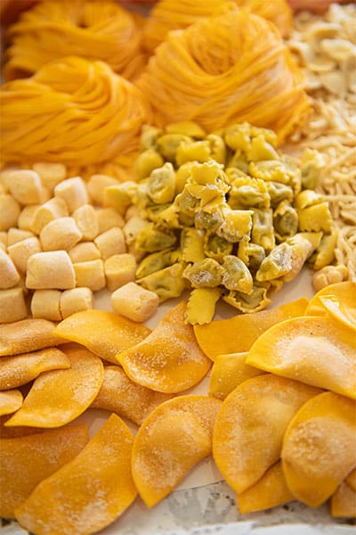 Different types of homemade pasta.