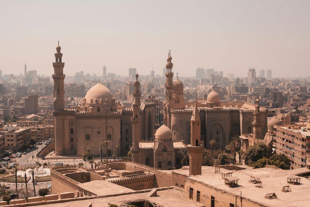 Buildings with dome tops and towers in Egypt.
