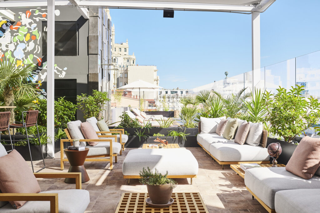The rooftop lounge at Thompson Madrid