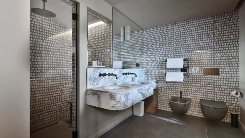 Bathroom within Valentino's Palazzo Caetani Garavani three-story penthouse